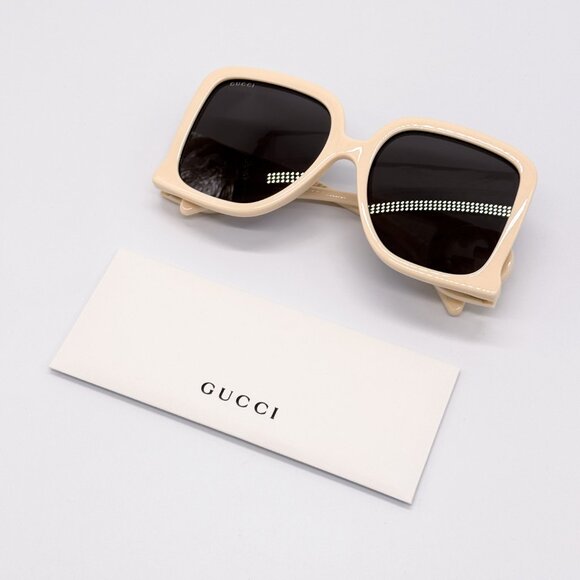 NEW GUCCI GG1326S 009 OVERSIZED IVORY GREY WOMEN SUNGLASSES GUCCI - Picture 13 of 14